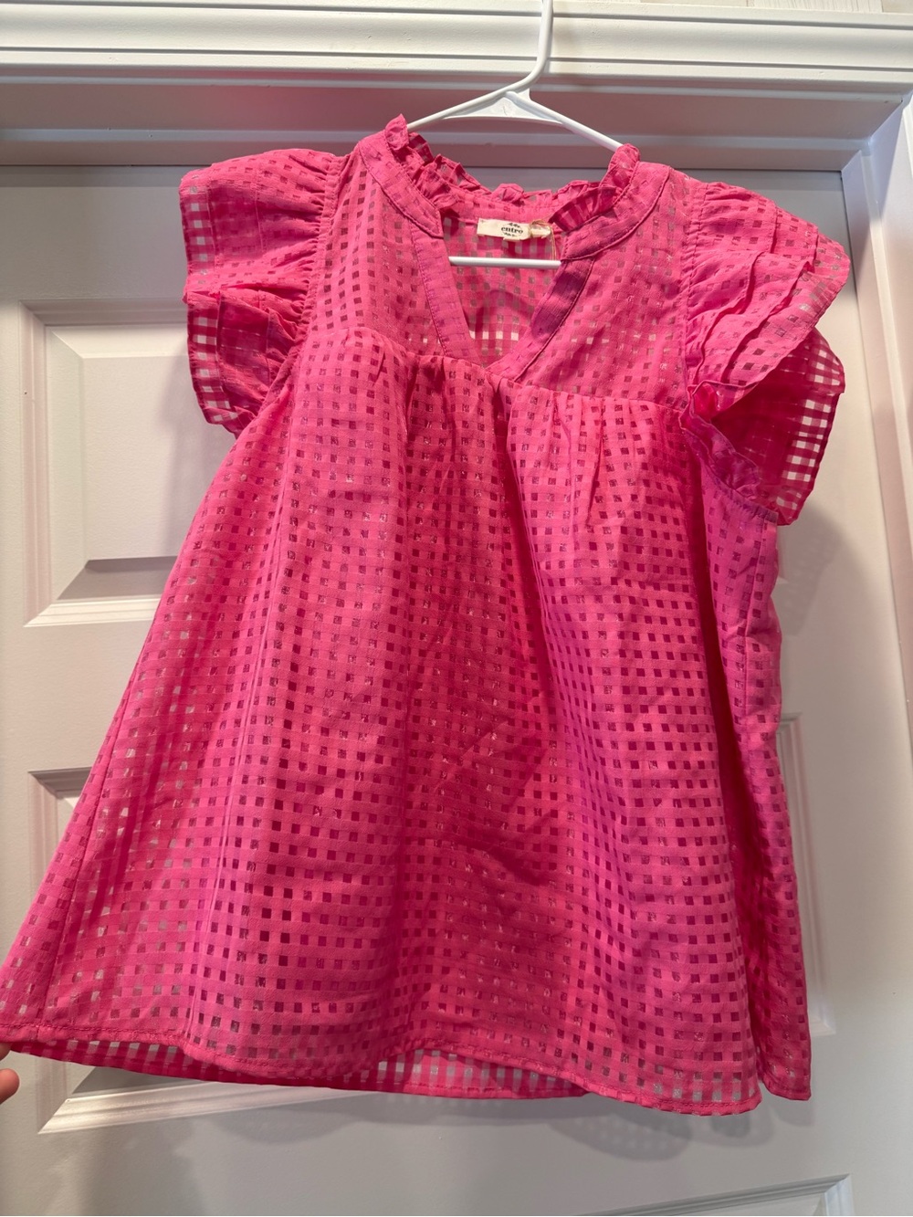 entro Bright Pink Eyelet Flutter Sleeve Blouse